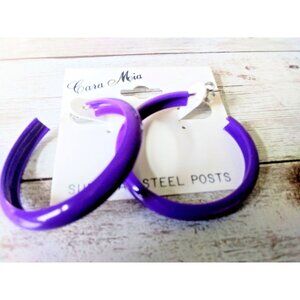 NWT Fun Vintage 1980s Purple Hoop Earrings by Casa Mia